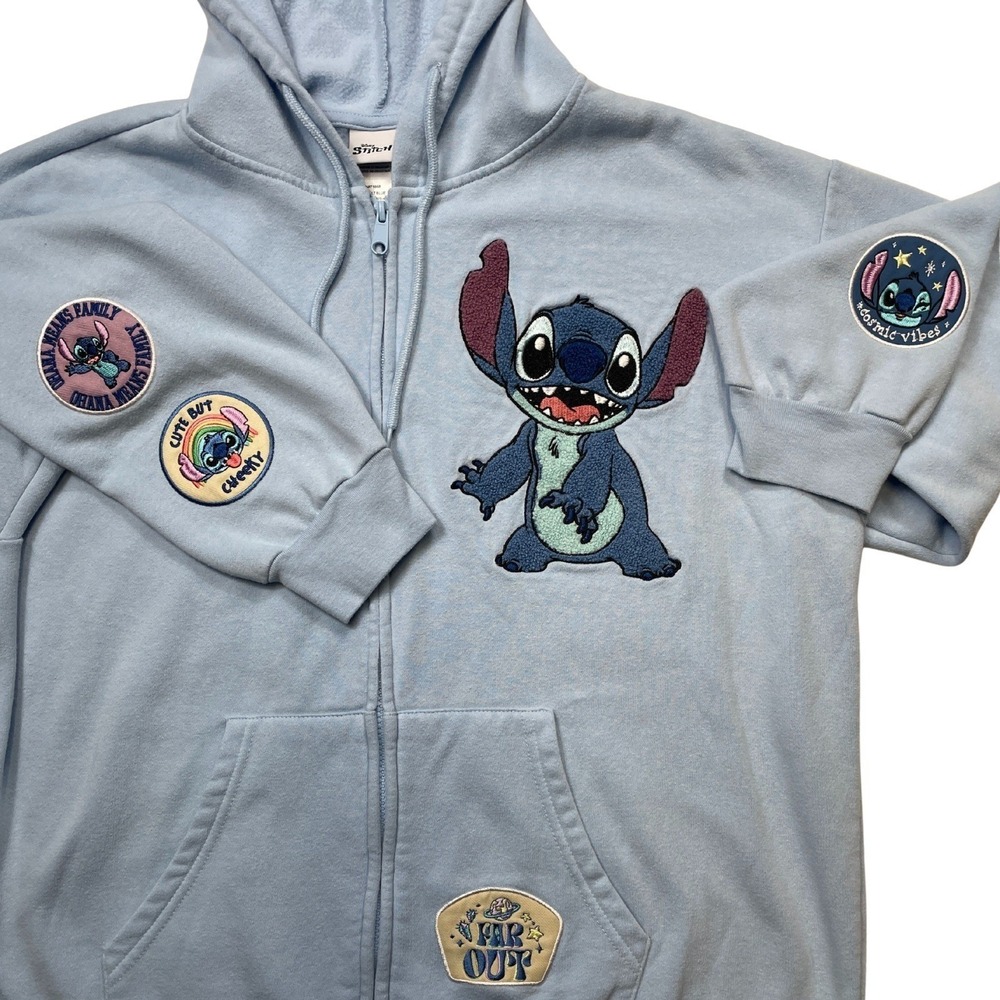 Disney Lilo and Stitch XXL Zip Up Hoodie Sweatshirt Patches Cosmic Vibes Far Out